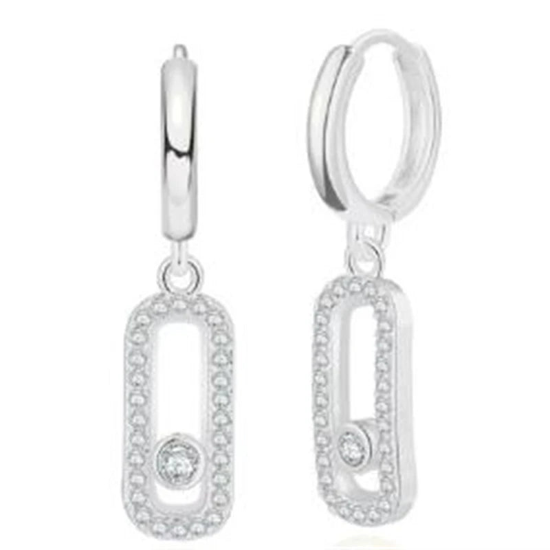2PCS Women Geometric Small Hoops Earrings Paperclip Shape Metal Earrings CZ Stones Shiny Girls Party Jewelry set