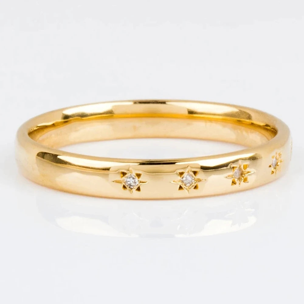 Huitan Korean Style Simple Metal Rings for Women Inlaid Shiny CZ Stone Daily Wearable Accessories Versatile Girls Finger Jewelry