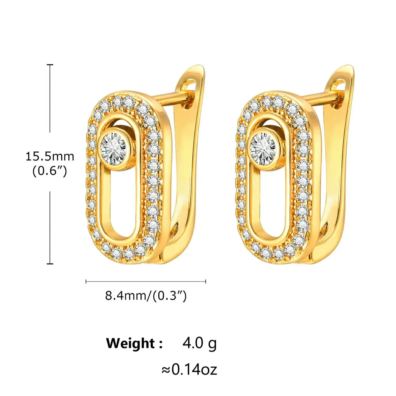 2PCS Women Geometric Small Hoops Earrings Paperclip Shape Metal Earrings CZ Stones Shiny Girls Party Jewelry set
