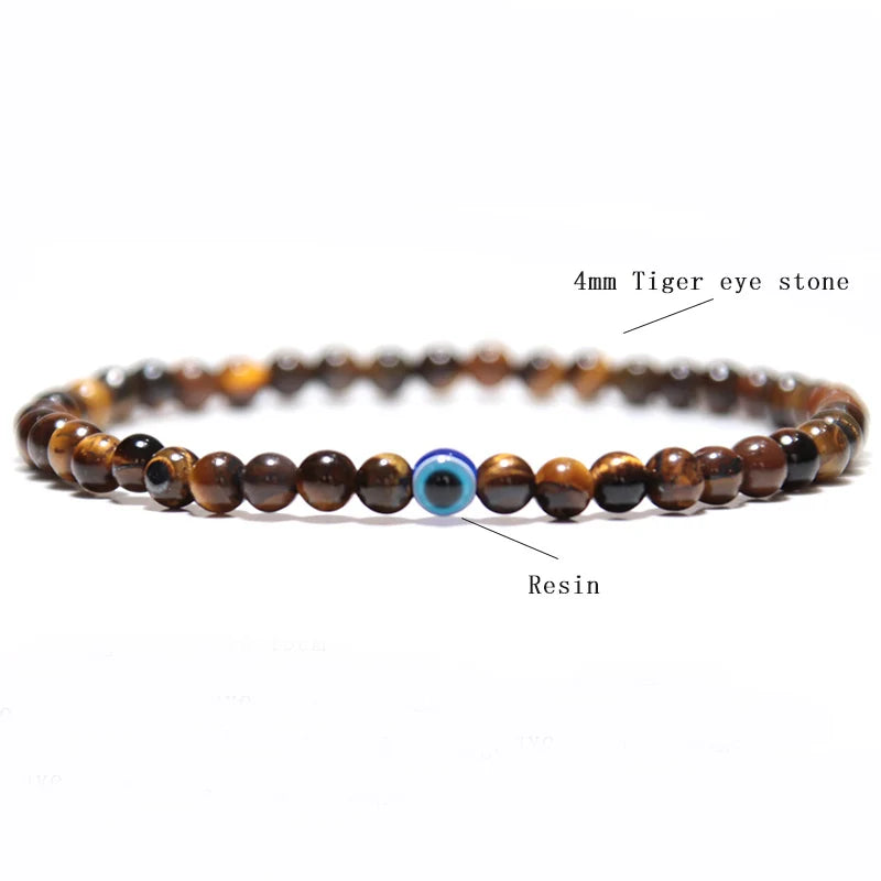 Minimalist Evil Eye Bracelet Men Female Charm 4mm Natural Stone Braslet Tiger Eyes Braclet For Male Yoga Jewelry Pulsera Hombre