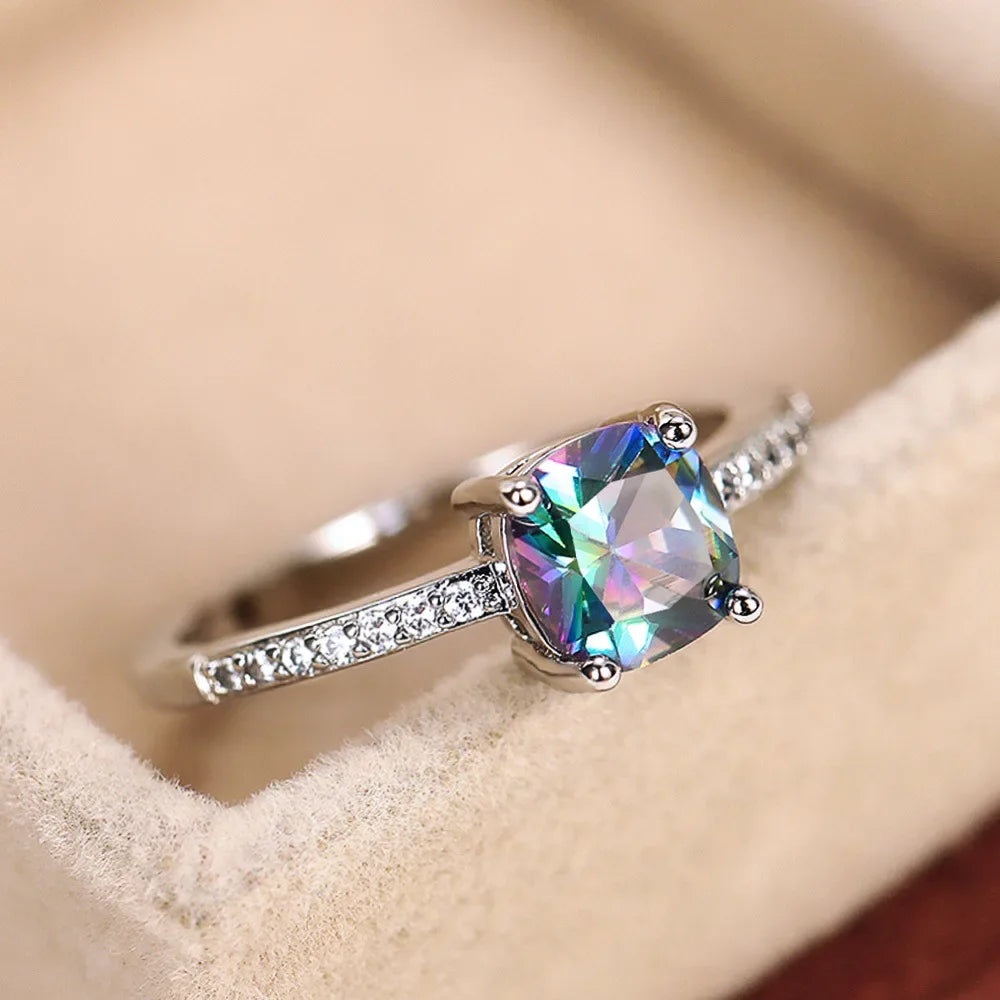 Square Blue Series Stone Women Rings Simple Minimalist Pinky Accessories Ring Band Elegant Engagement Jewelry Rings R7704