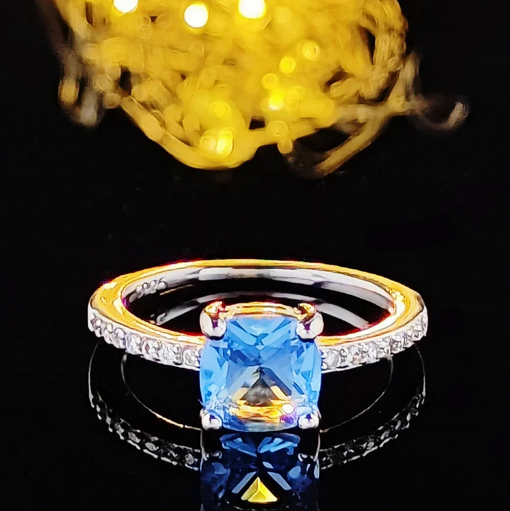 Square Blue Series Stone Women Rings Simple Minimalist Pinky Accessories Ring Band Elegant Engagement Jewelry Rings R7704