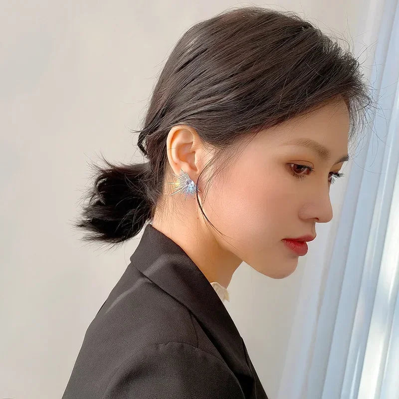 New Silver Color Big Plant Luxury Stud Earrings with Bling Zircon Stone for Women Fashion Jewelry Korean Earring Gift2025