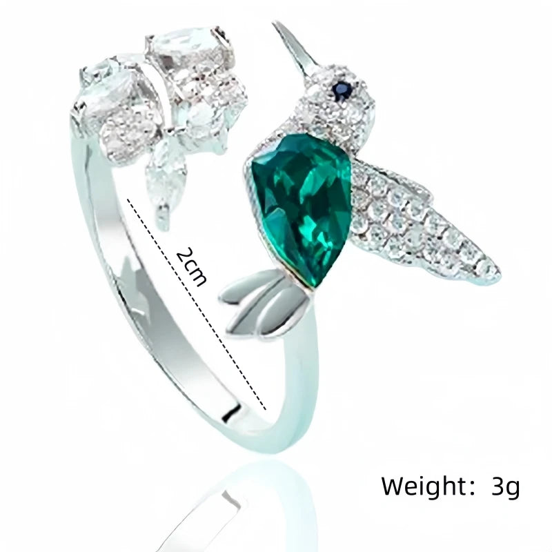 Elegant Natural Blue Stone Adjustable Hummingbird Rings for Women Glass Filled Rings Female Engagement Wedding Party Jewelry