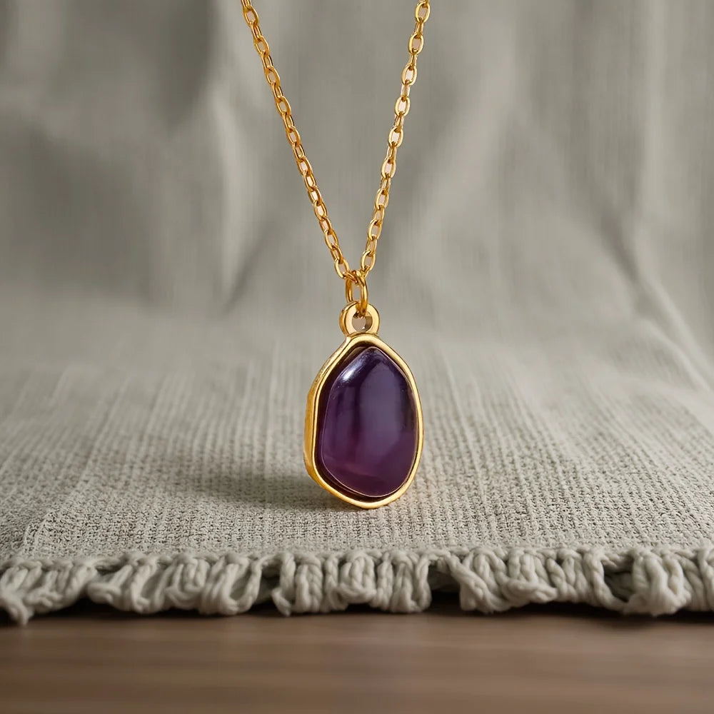 Fashion Stone Opal Oval Necklace For Women Stainless Steel Gold Color Green Stone Pendant Necklace Wedding Aesthetic Jewelry Gif