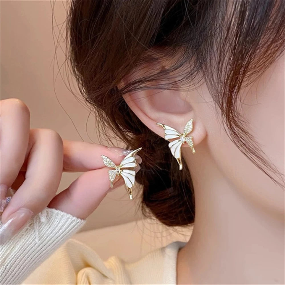 2PCS Women Geometric Small Hoops Earrings Paperclip Shape Metal Earrings CZ Stones Shiny Girls Party Jewelry set