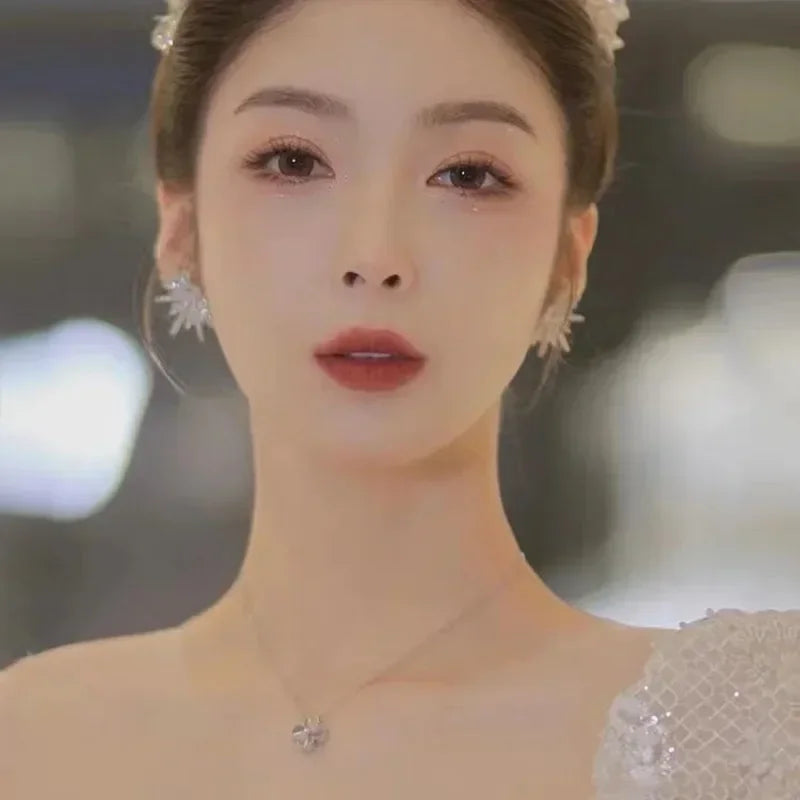 New Silver Color Big Plant Luxury Stud Earrings with Bling Zircon Stone for Women Fashion Jewelry Korean Earring Gift2025
