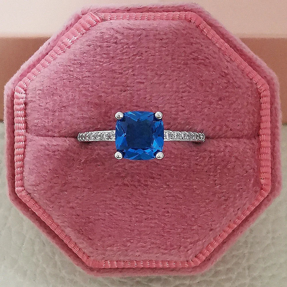 Square Blue Series Stone Women Rings Simple Minimalist Pinky Accessories Ring Band Elegant Engagement Jewelry Rings R7704