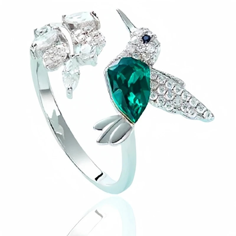 Elegant Natural Blue Stone Adjustable Hummingbird Rings for Women Glass Filled Rings Female Engagement Wedding Party Jewelry