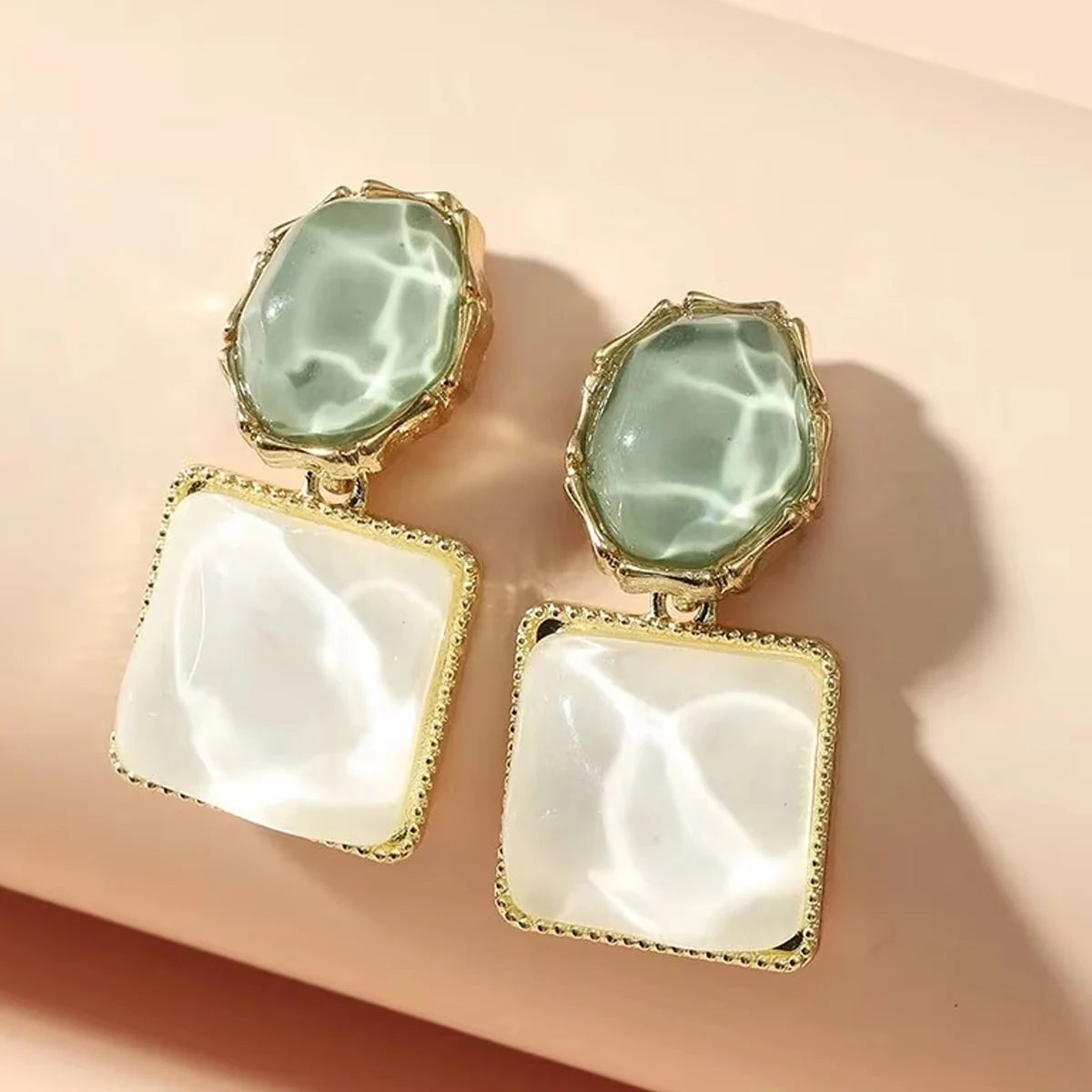 Women Round Square Crystal Stone Drop Earrings Pink Orange Olive Blue Bright Colorful Glass Stone Dangle Earrings Trendy Jewelry