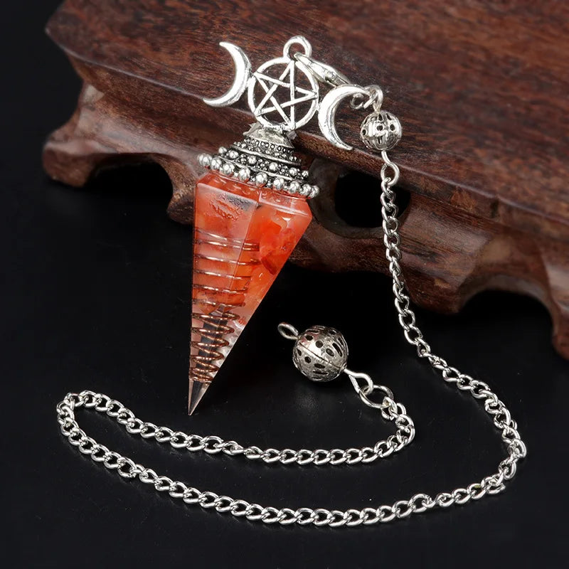 54x24mm Natural Stone Crystal Reiki Pendulum Three Phases Moon Hexagonal Cone Amethysts Charms for Jewelry Making DIY Necklace