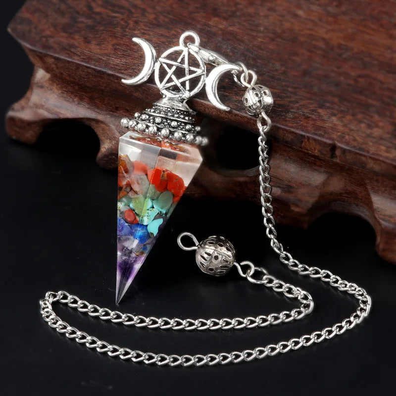 54x24mm Natural Stone Crystal Reiki Pendulum Three Phases Moon Hexagonal Cone Amethysts Charms for Jewelry Making DIY Necklace