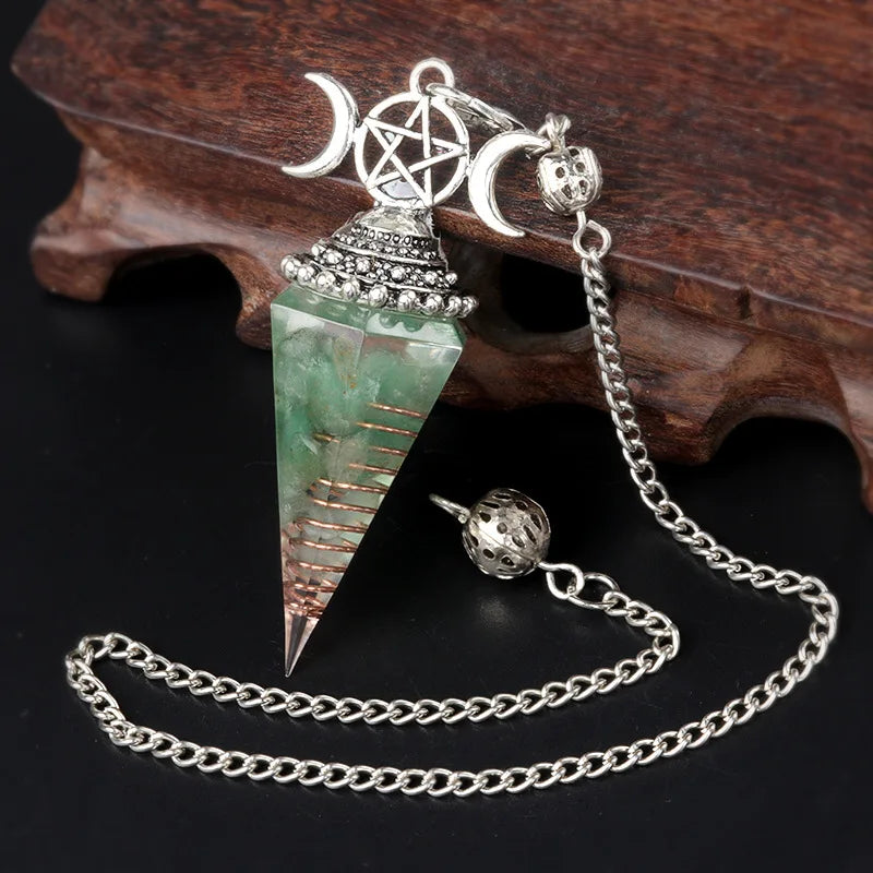 54x24mm Natural Stone Crystal Reiki Pendulum Three Phases Moon Hexagonal Cone Amethysts Charms for Jewelry Making DIY Necklace
