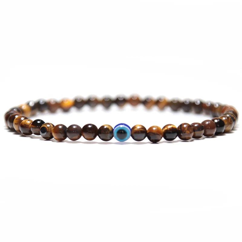 Minimalist Evil Eye Bracelet Men Female Charm 4mm Natural Stone Braslet Tiger Eyes Braclet For Male Yoga Jewelry Pulsera Hombre