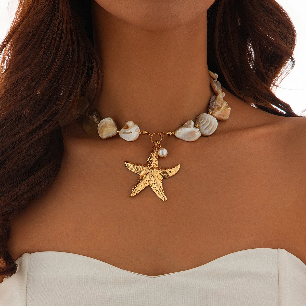Ingemark Bohemian Irregular Chain Necklace for Women Summer Beach Vacation Starfish Conch Pendant Choker Necklace Y2K Jewelry