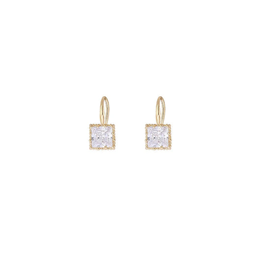 Obega Square Crystal Stone Earrings Copper Material in Gold Plated Clear Black Crystal Stone Fish Hook Earring Women Hot Jewelry