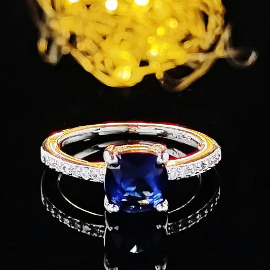Square Blue Series Stone Women Rings Simple Minimalist Pinky Accessories Ring Band Elegant Engagement Jewelry Rings R7704
